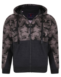 KAM Camo Panelled Zip Hoody Charcoal